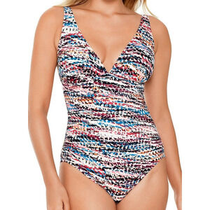 Swim Solutions HOT ROCKS Plunge Printed Tummy Control One-Piece Swimsuit 8 NEW